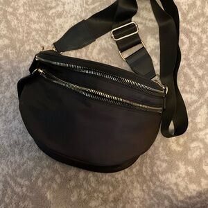 Black Crossbody Bag with Gold Zippers